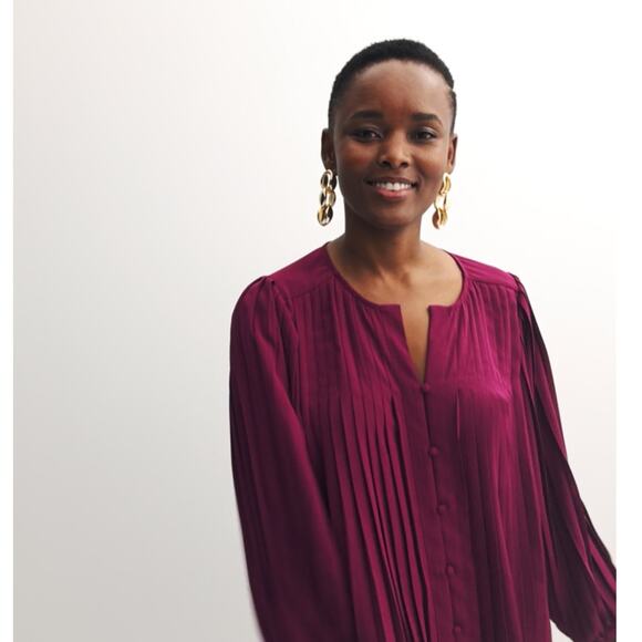 Magenta Pleated Architectural Blouse XL Nine West Button Down Workwear colorful - Picture 5 of 6